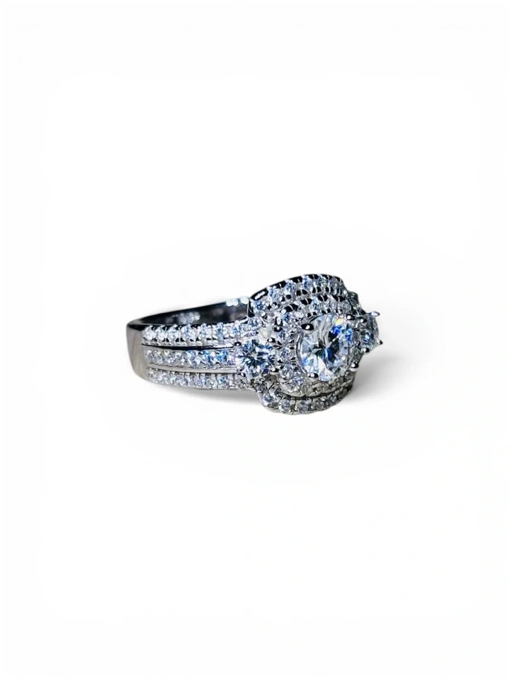 Solid 925 Sterling Silver VVS Moissanite Double Halo Ring - Picture 12 of 12